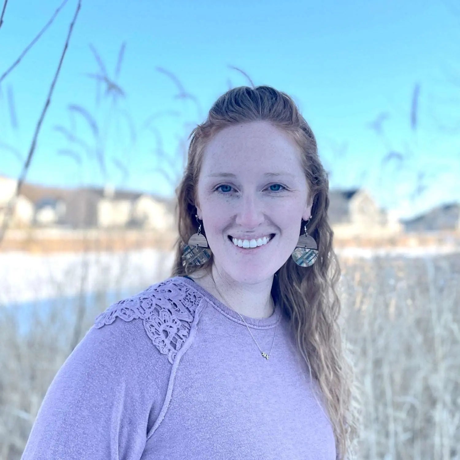 Everly Cork and Wood Handcrafted Round Earrings-Green Weave