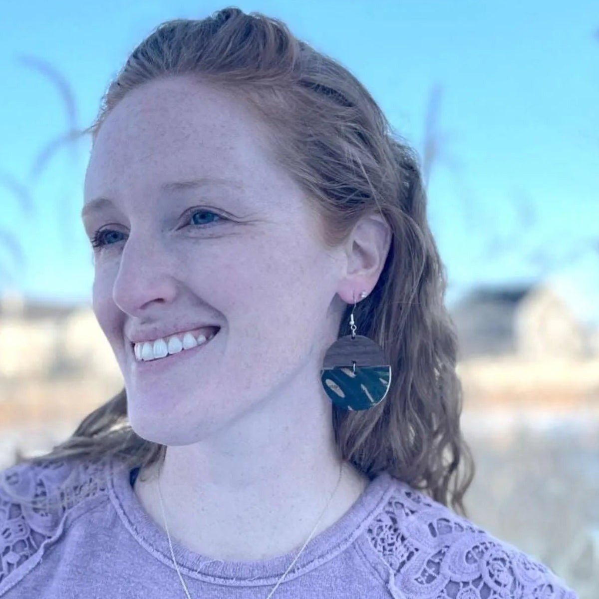 Everly Cork and Wood Handcrafted Round Earrings-Monstera Leaves