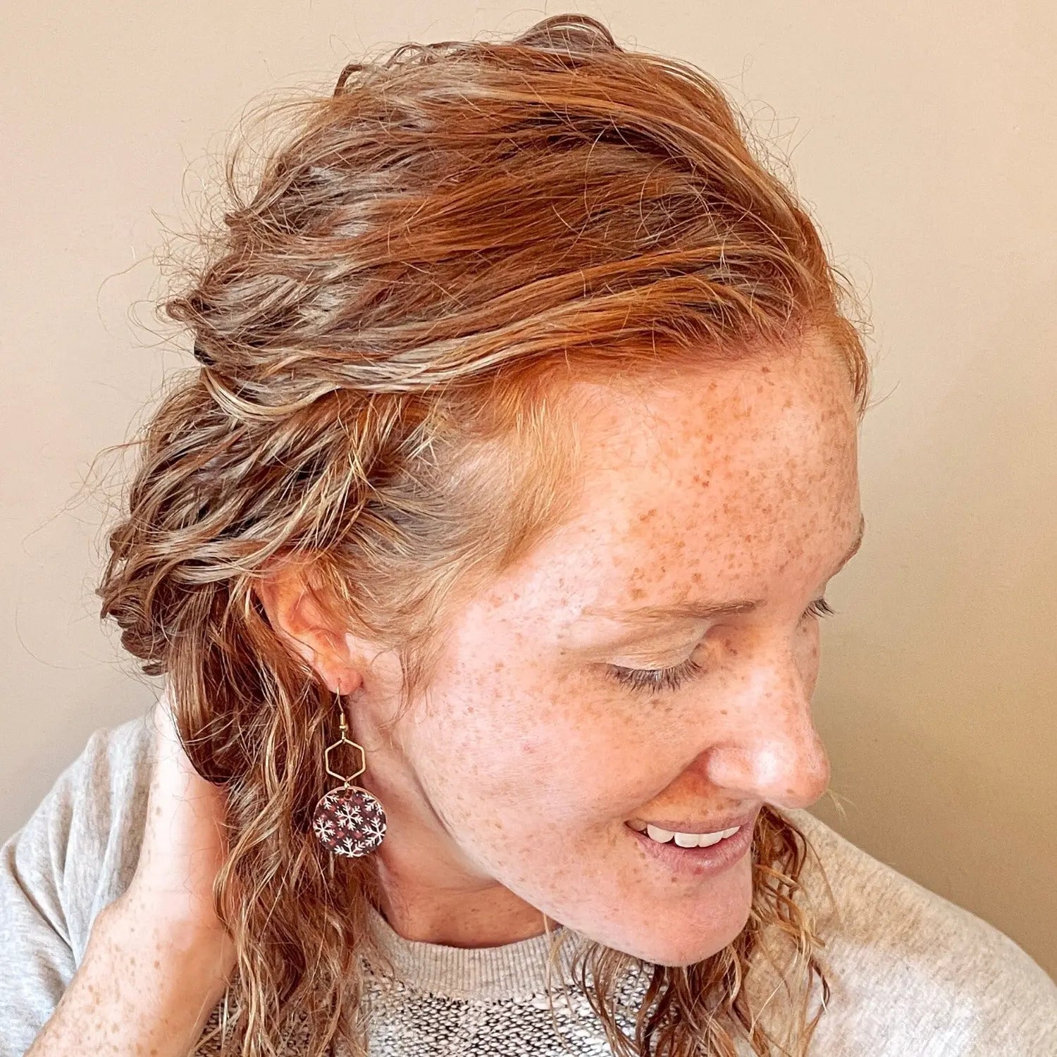 Elizabeth Snowflake Cork and Hexagon Earrings Creek + Elm