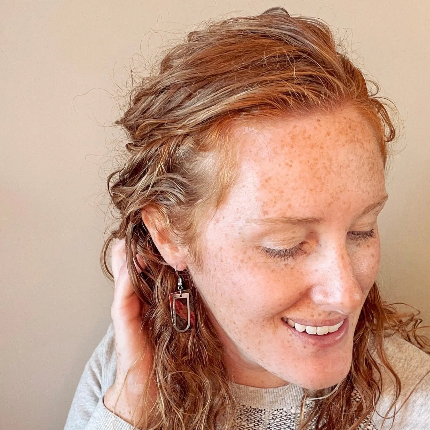 Lena Buffalo Plaid and Arch Accent Cork Earrings Creek + Elm