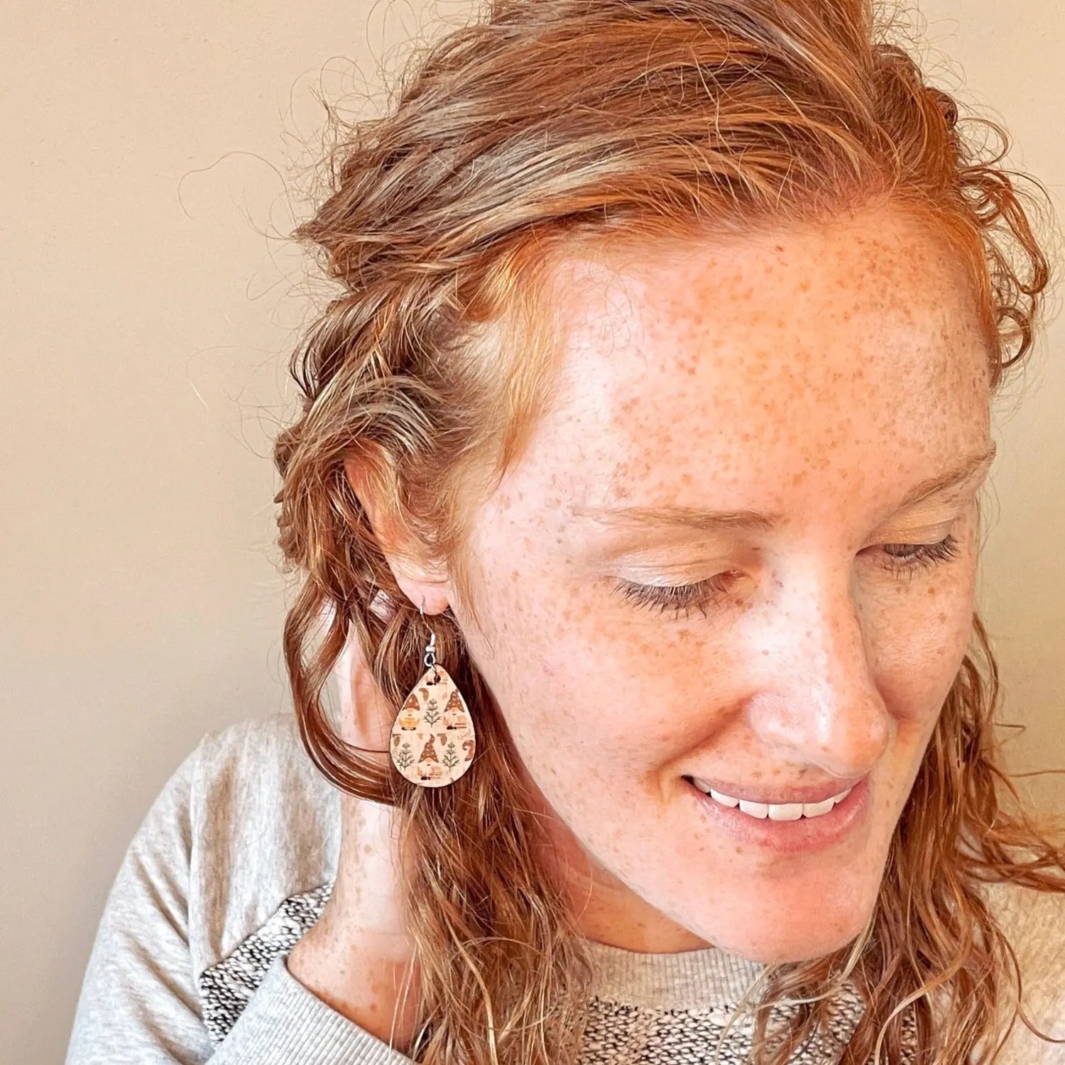Teardrop Holiday Gnome Cork Earrings Creek + Elm