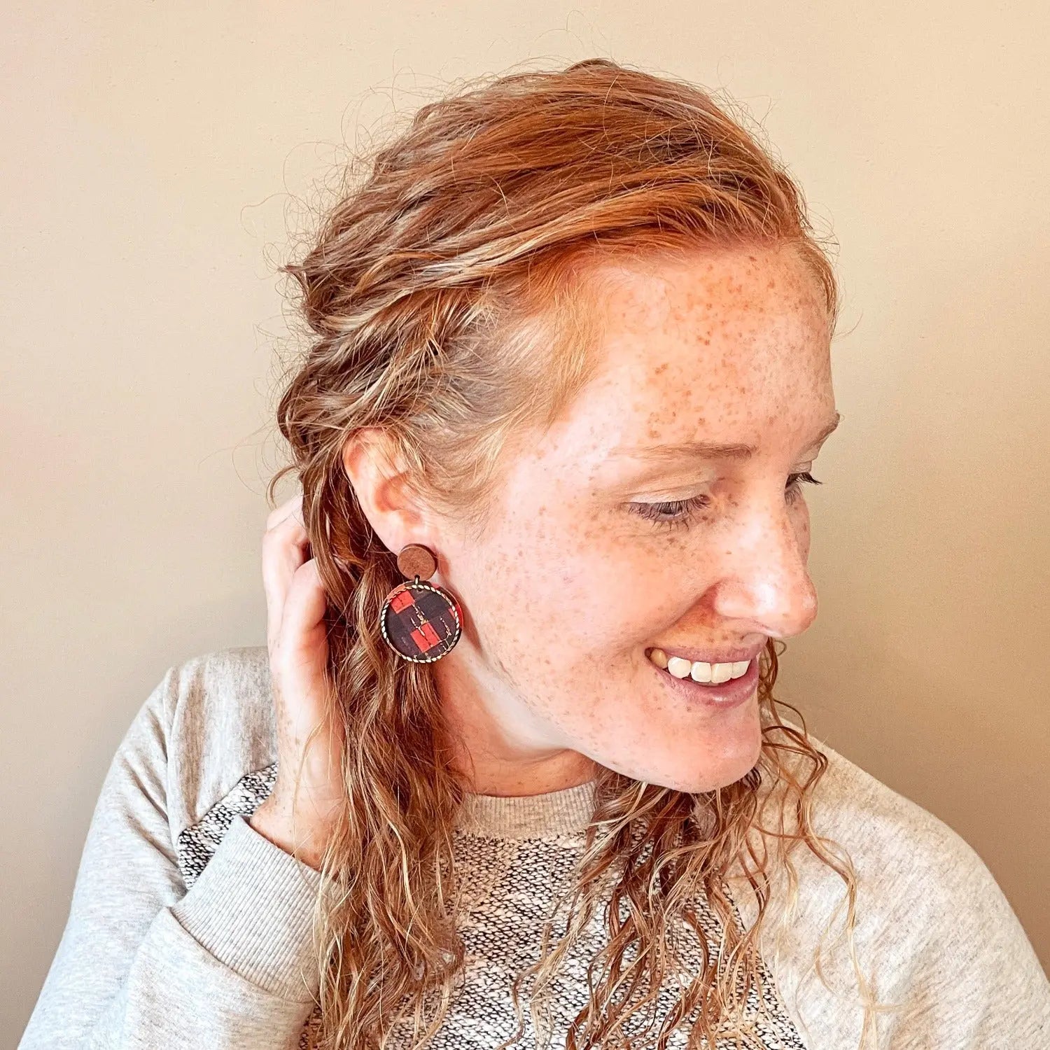 Liyra Cork and Walnut Wood Circle Earrings Creek + Elm