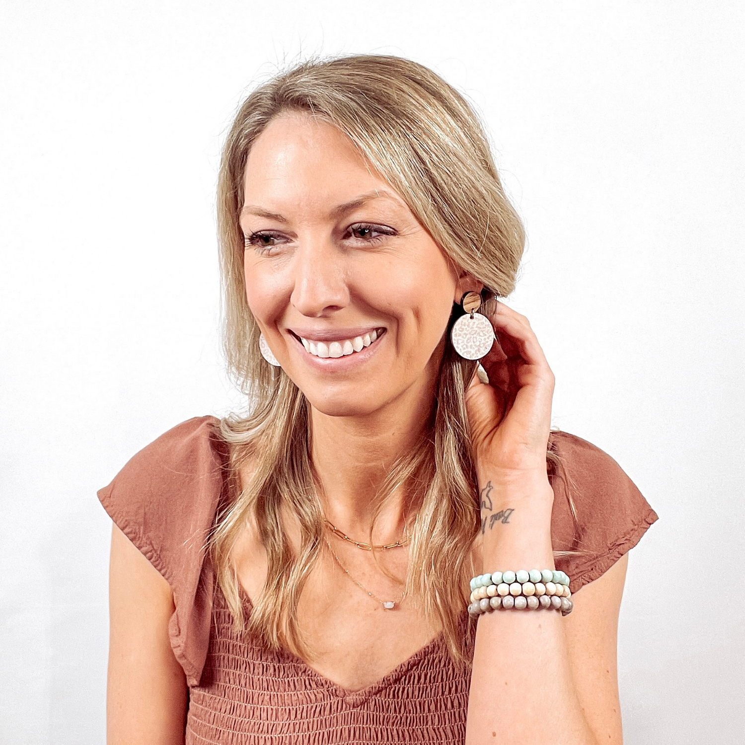 Liyra Cork and Walnut Wood Circle Earrings- Light Leopard