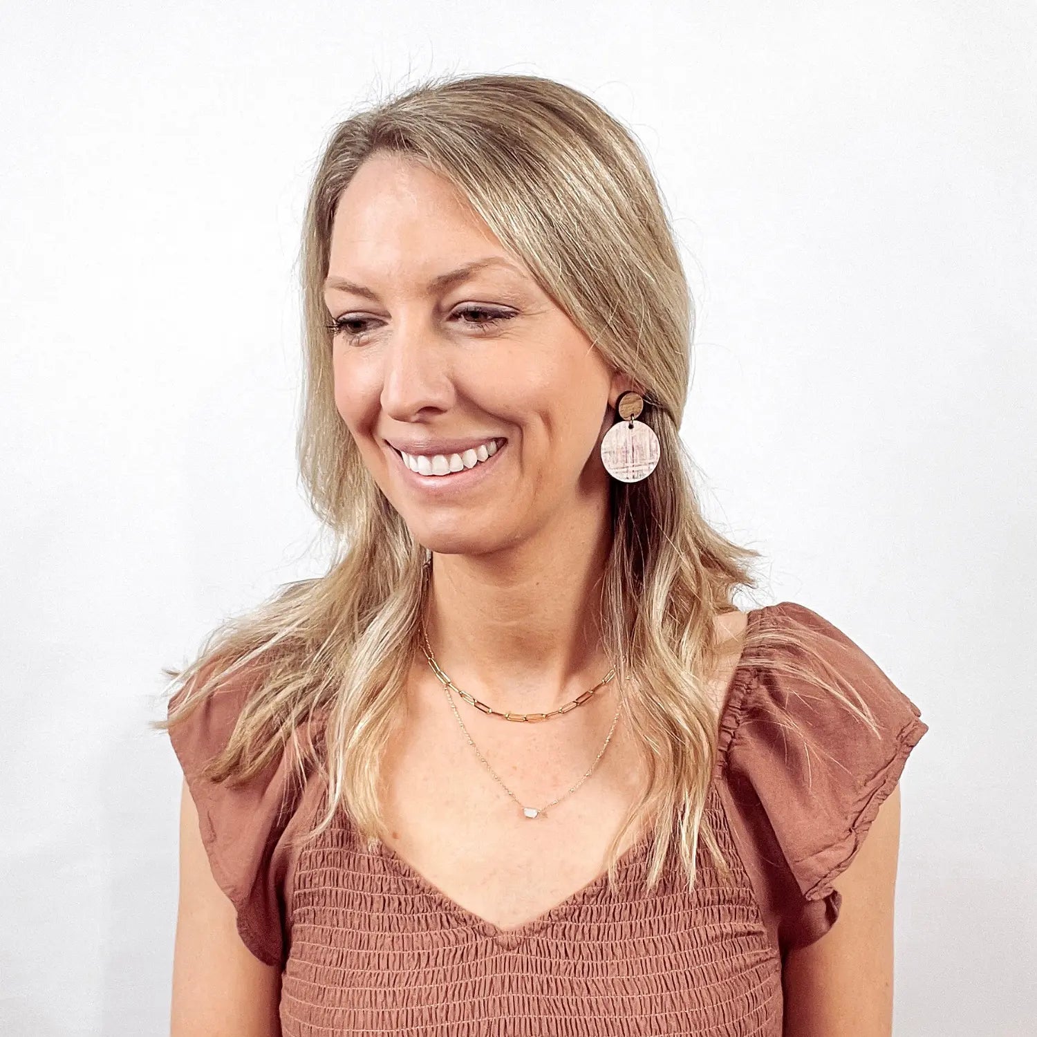 Liyra Cork and Walnut Wood Circle Earrings- Rainbow Pastel