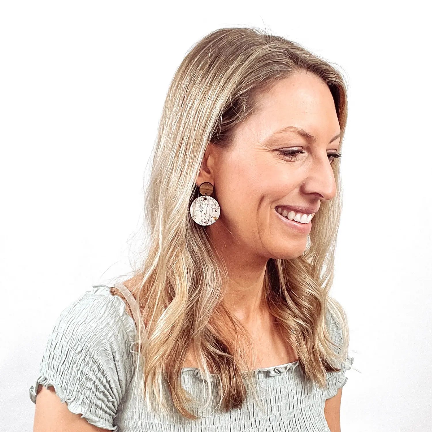 Liyra Cork and Walnut Wood Circle Earrings- Wildflowers