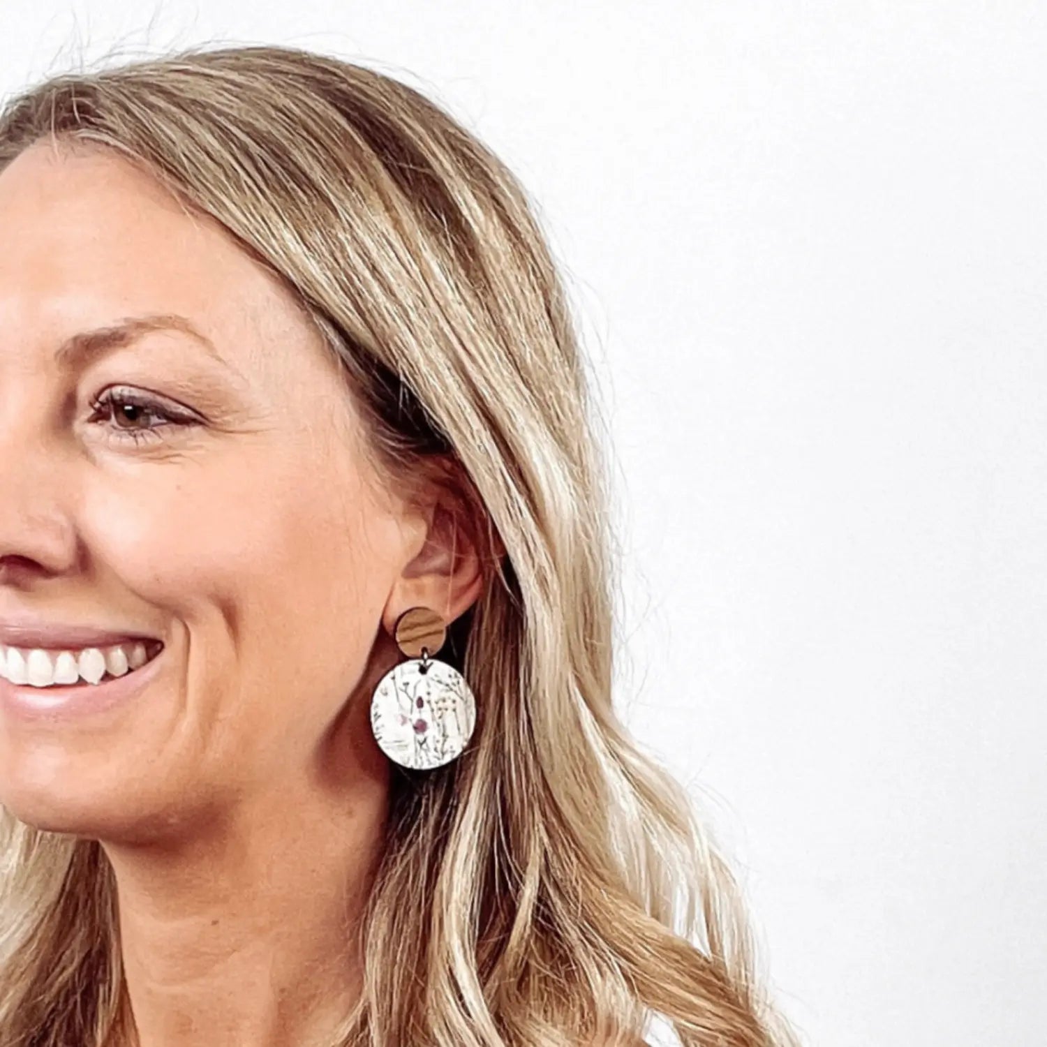 Liyra Cork and Walnut Wood Circle Earrings- Wildflowers Creek + Elm