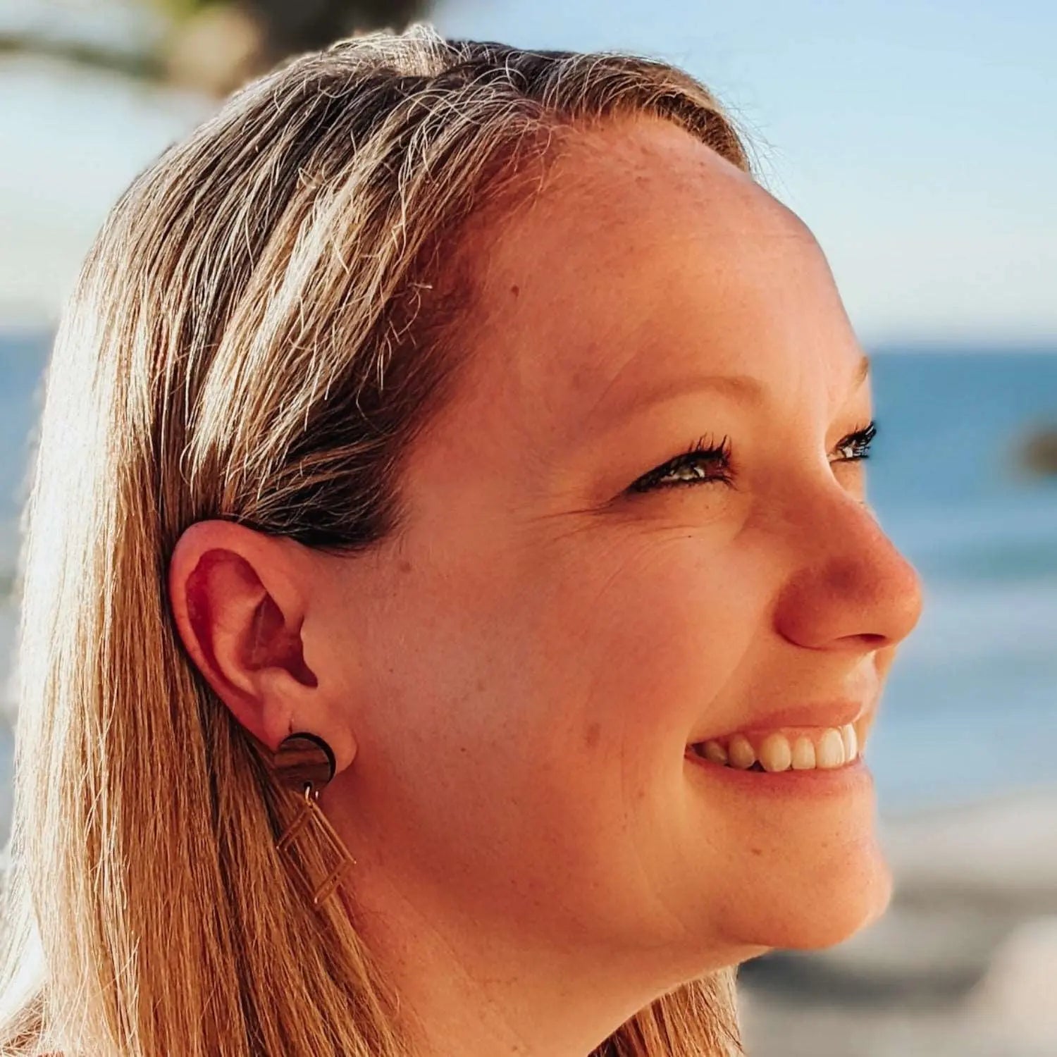 Olive Walnut Wood and Gold Accent Dangly Earrings