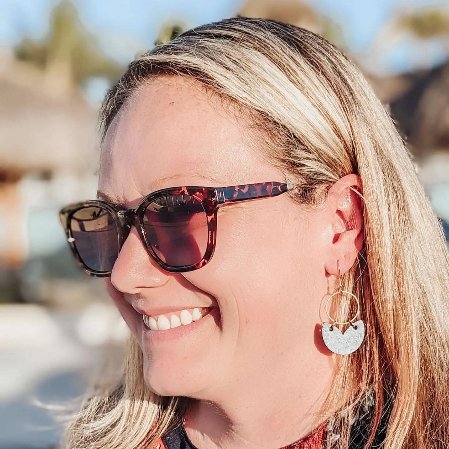 Amelia Cork and Gold Accent Dangly Earrings-Blush