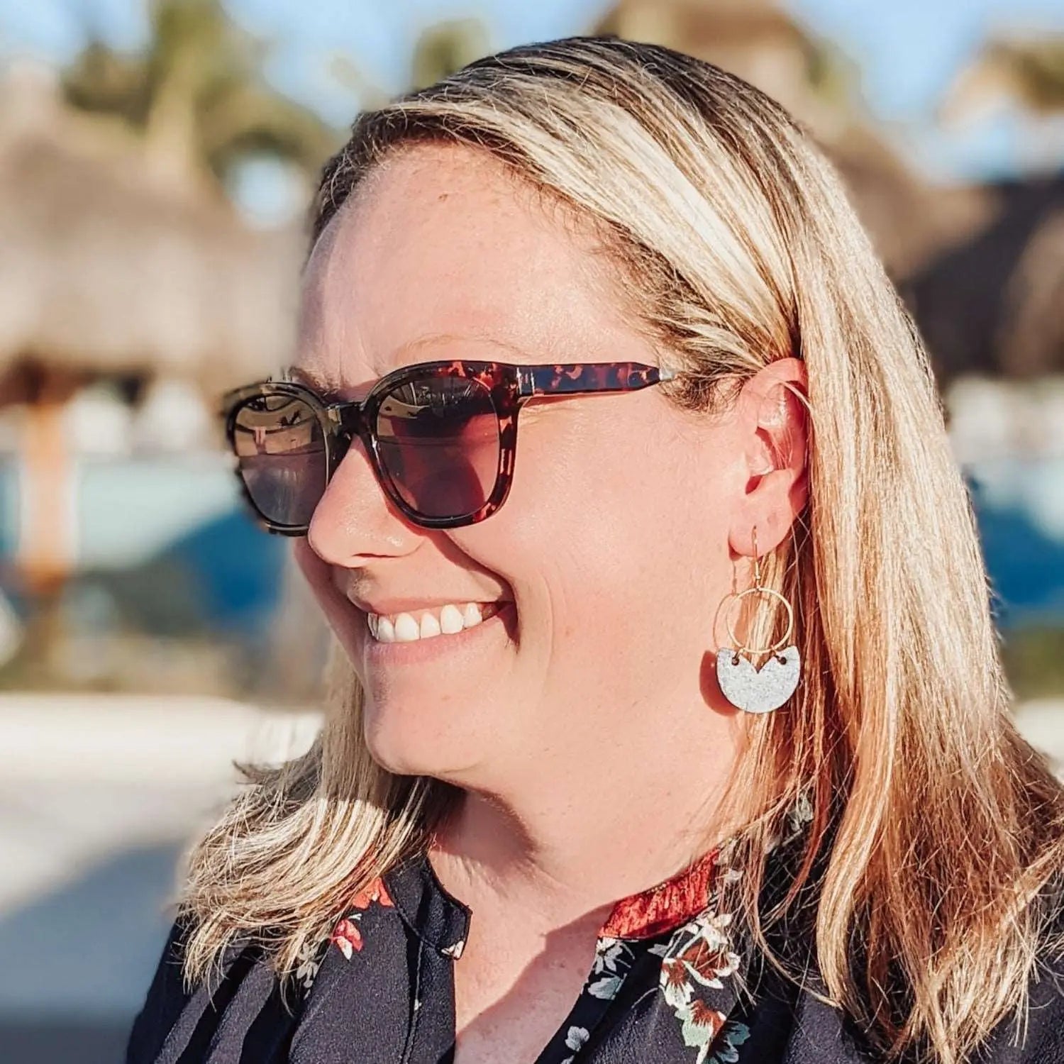 Amelia Cork and Gold Accent Dangly Earrings-Brushed Pastel