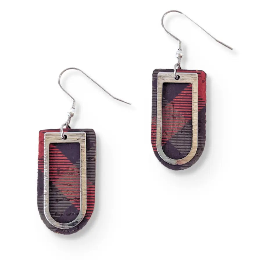 Lena Buffalo Plaid and Arch Accent Cork Earrings Creek + Elm