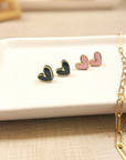 Polymer Clay Heart Stud Earrings with Gold Accent- Pink Pearl