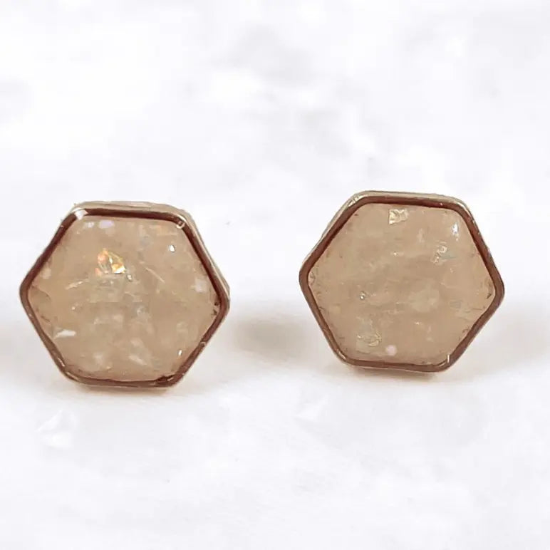 Opal Clay Hexagon Studs Creek + Elm