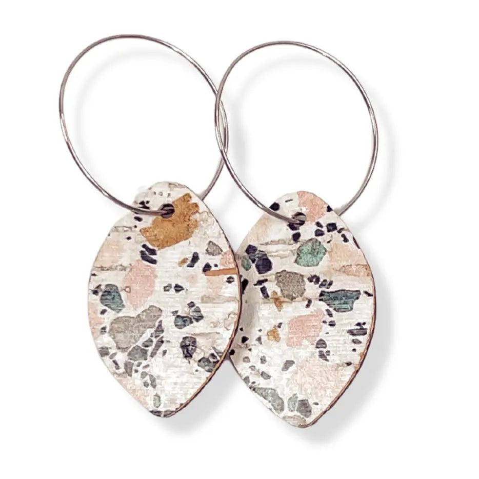 Terrazzo Cork Leaf Shaped Hoop Dangle Earrings Creek + Elm