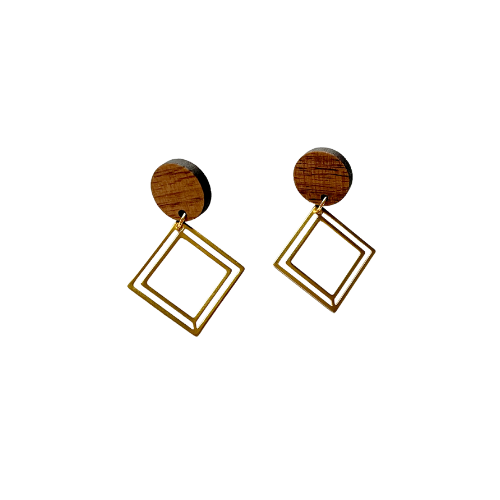 Olive Walnut Wood + Gold Accent Dangly Earrings