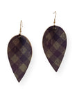 Henley Green Buffalo Plaid Cork Dangly Leaf Earrings Creek + Elm