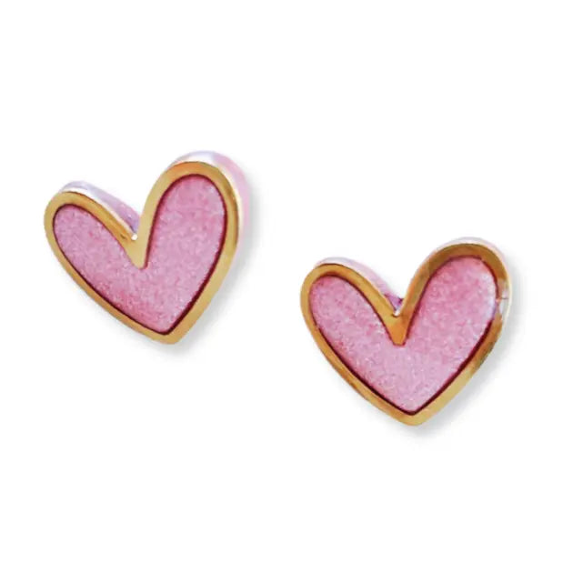 Light pink with gold accent polymer clay heart studs