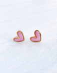 Light pink with gold accent polymer clay heart studs