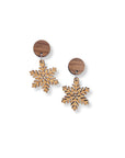 Snowflake and Walnut Wood Circle Earrings- White Oak Creek + Elm