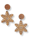 Snowflake and Walnut Wood Circle Earrings- White Oak Creek + Elm