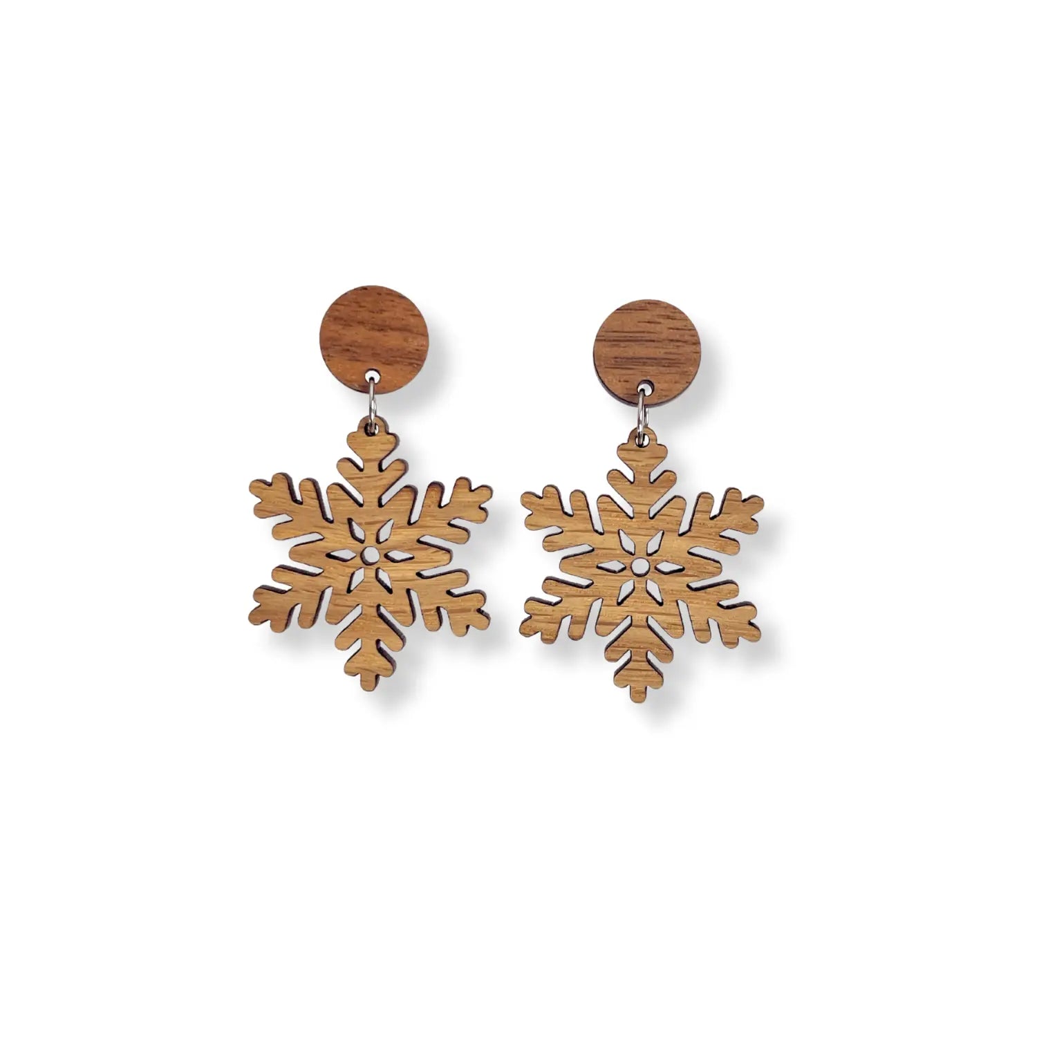 Snowflake and Walnut Wood Circle Earrings- White Oak Creek + Elm