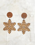 Snowflake and Walnut Wood Circle Earrings- White Oak Creek + Elm