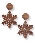 Snowflake and Walnut Wood Circle Earrings- Walnut Creek + Elm