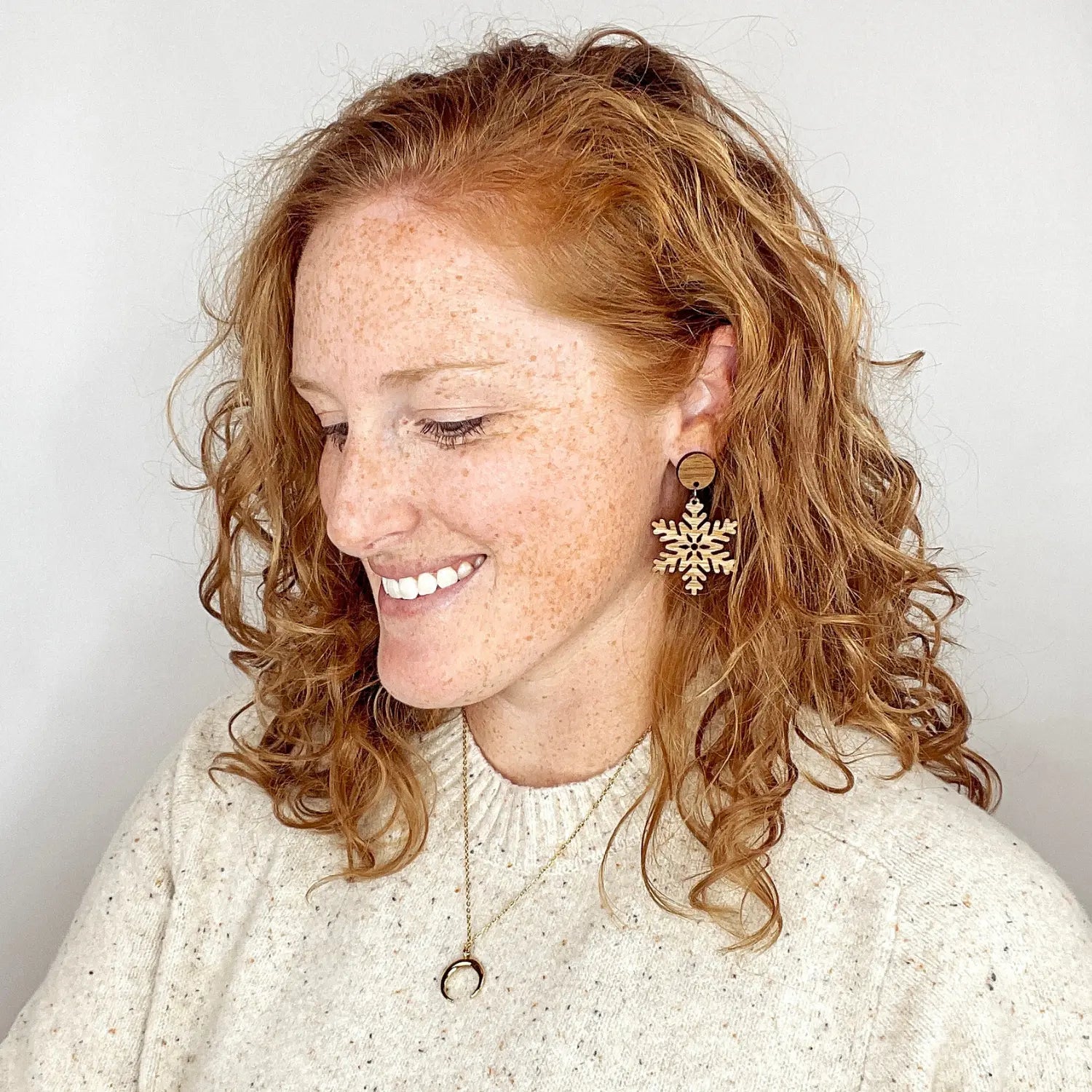 Snowflake and Walnut Wood Circle Earrings- White Oak Creek + Elm