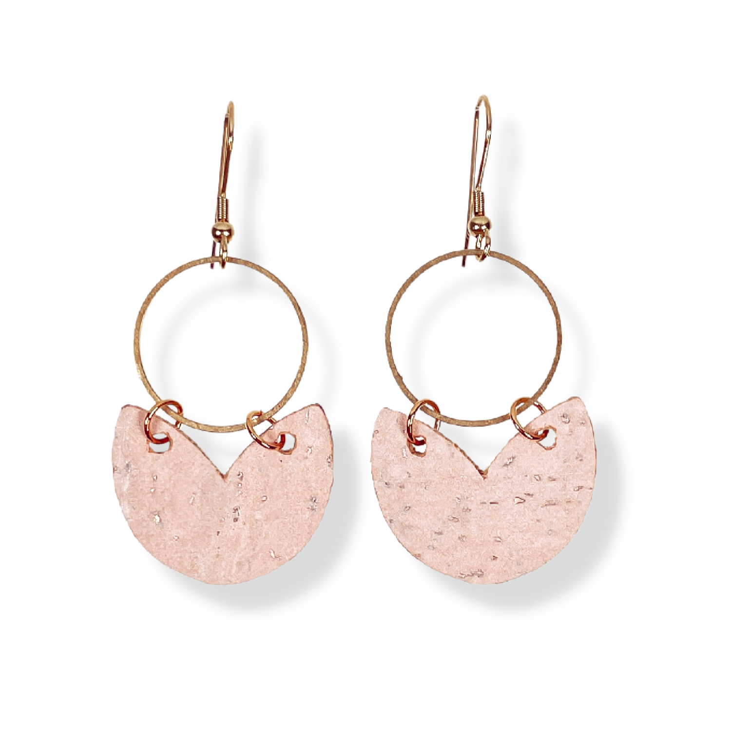 Amelia Cork and Gold Accent Dangly Earrings-Blush