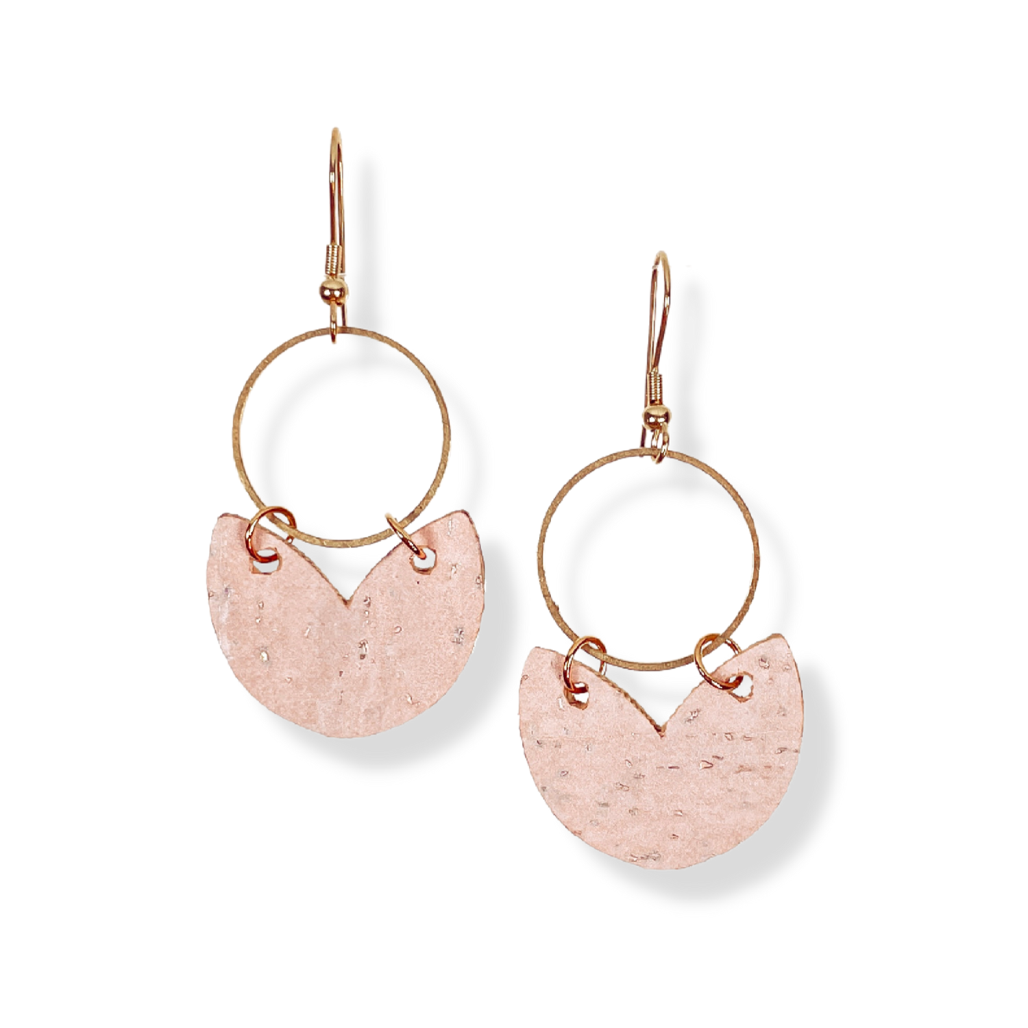 Amelia Cork and Gold Accent Dangly Earrings-Blush