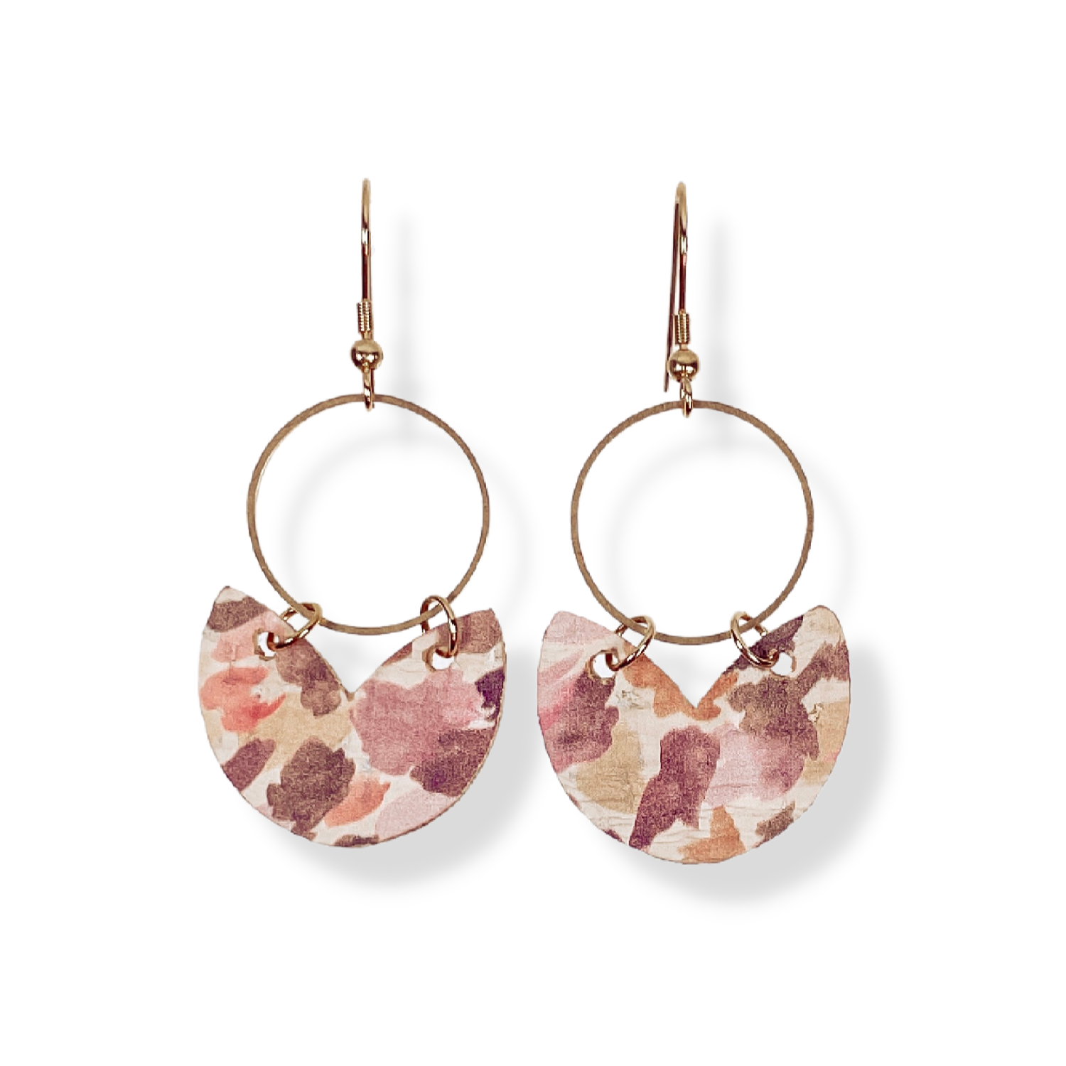 Amelia Cork and Gold Accent Dangly Earrings-Brushed Pastel
