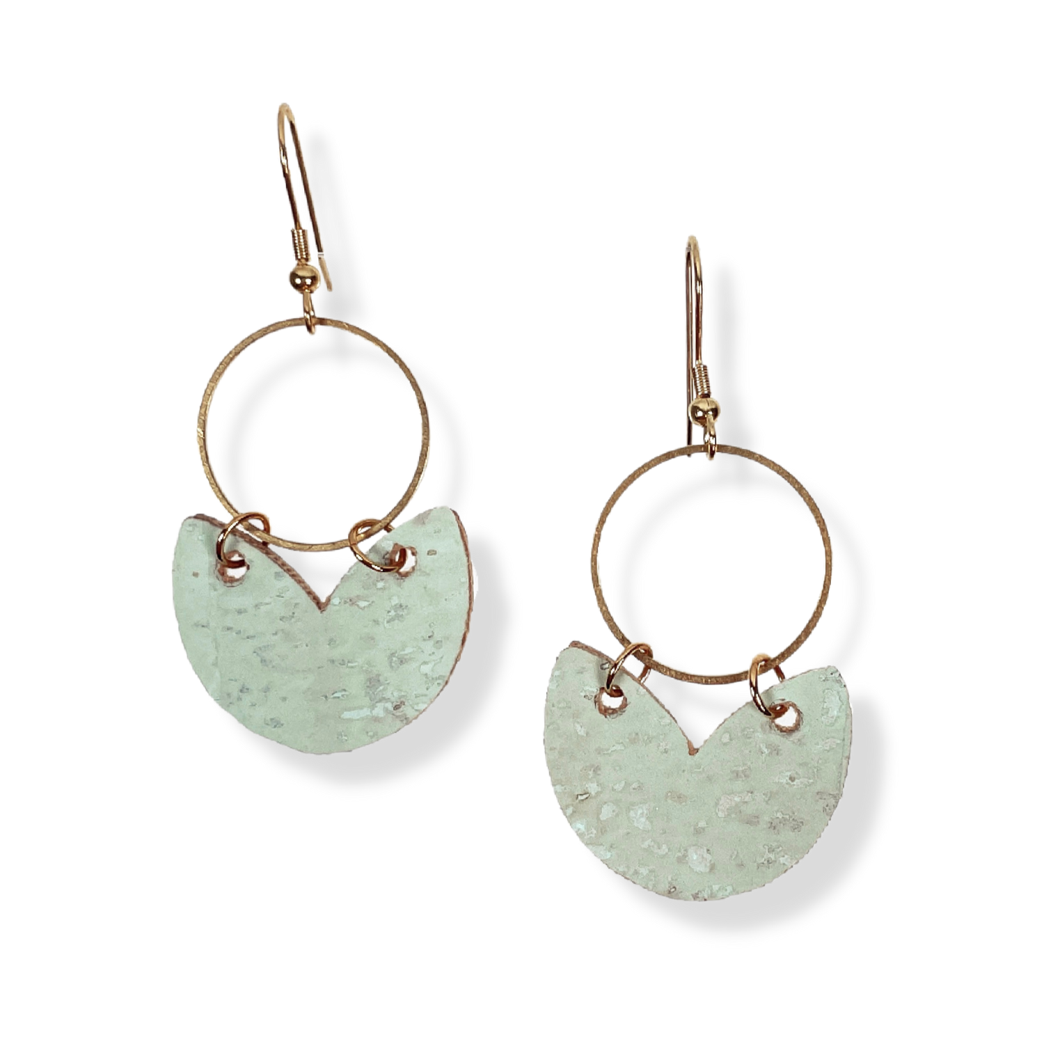 Amelia Cork and Gold Accent Dangly Earrings-Teal