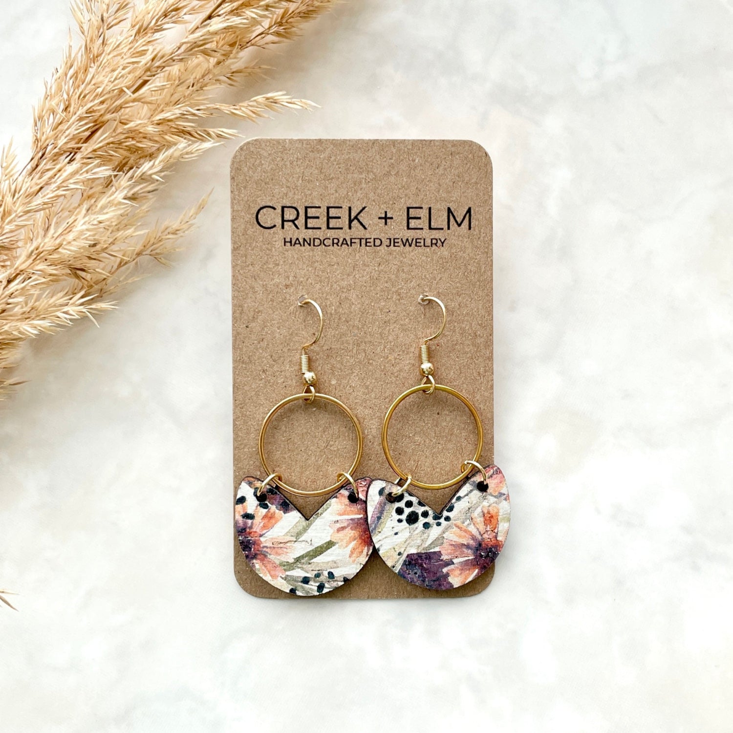 Amelia Cork and Gold Accent Dangly Earrings Creek + Elm