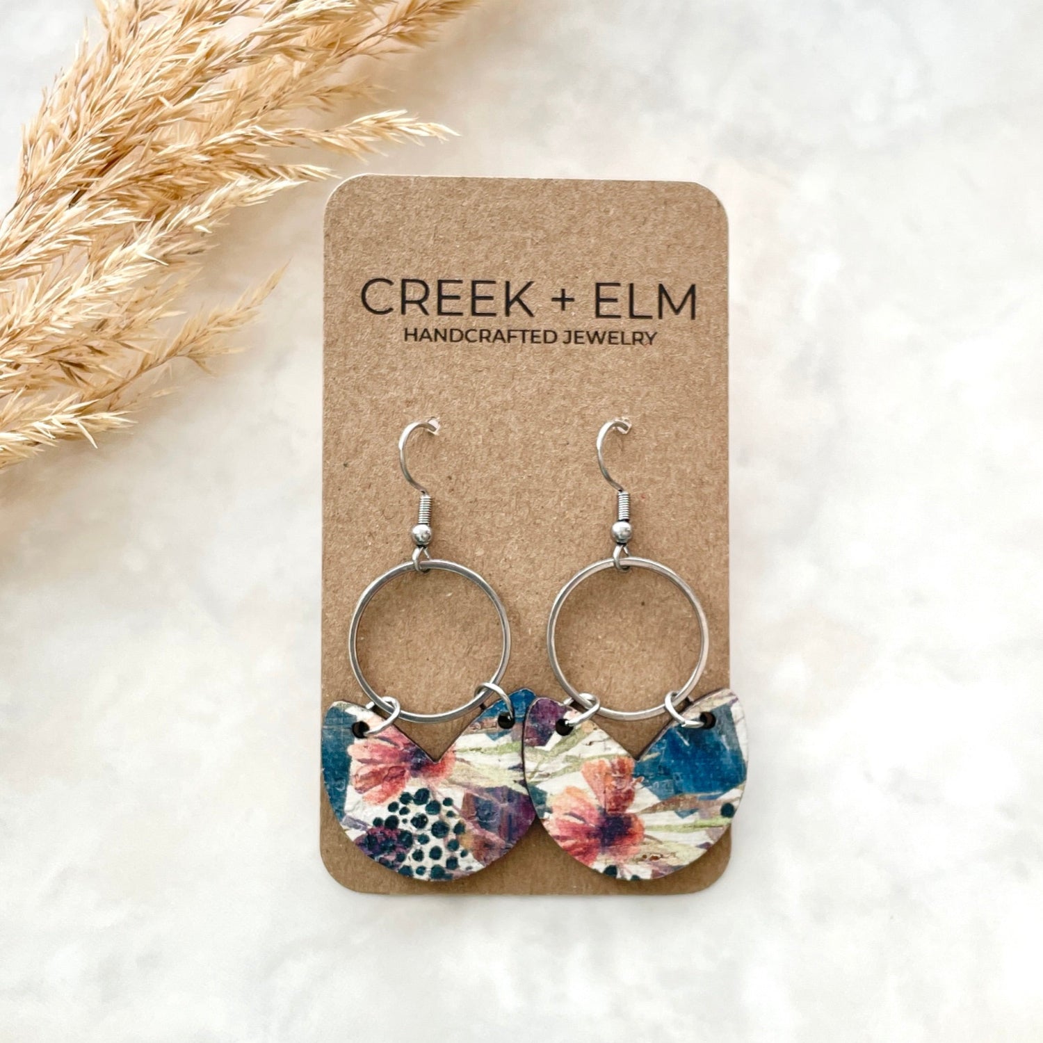 Amelia Cork and Gold Accent Dangly Earrings Creek + Elm