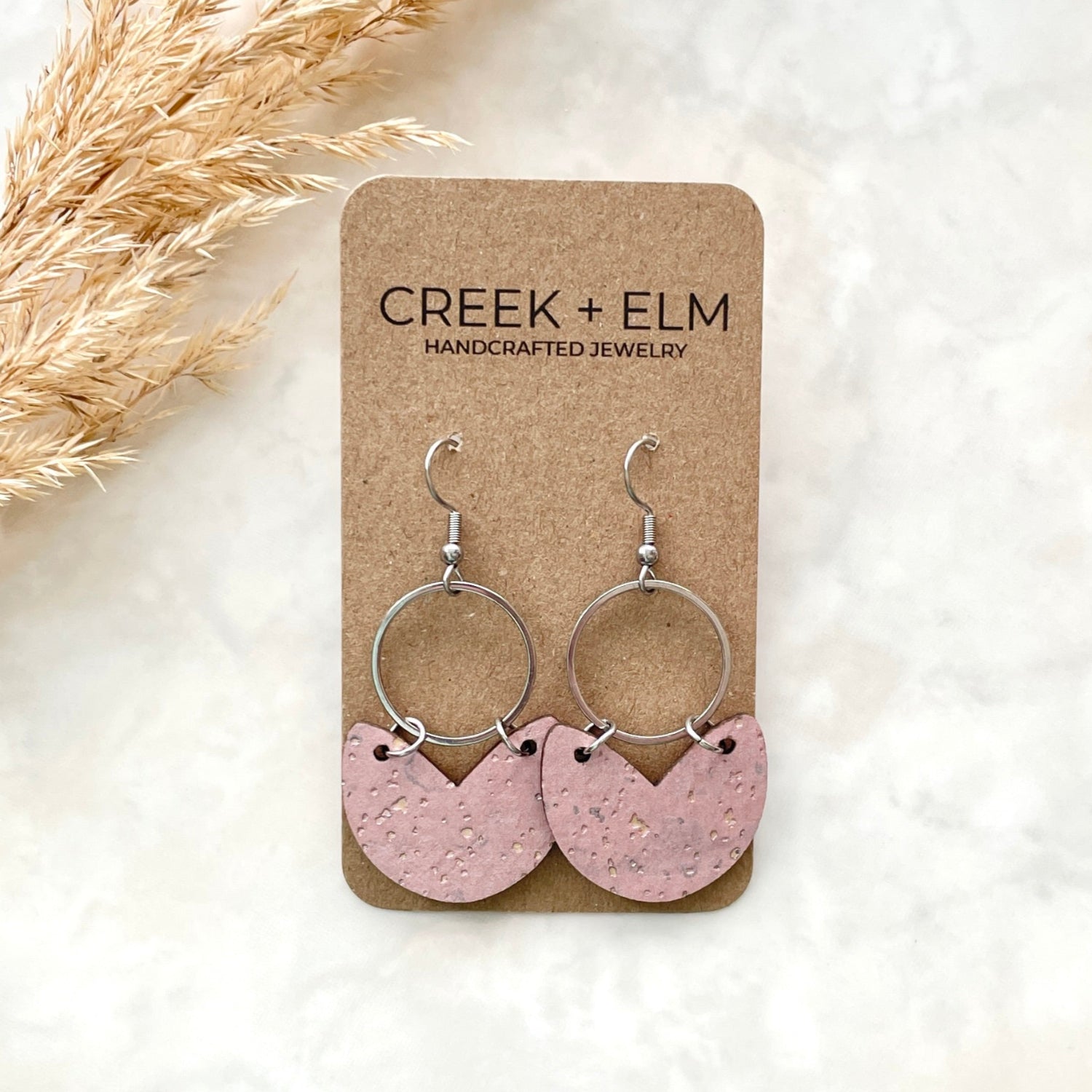 Amelia Cork and Gold Accent Dangly Earrings-Blush