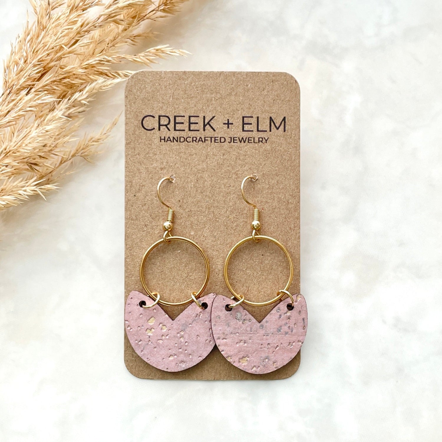 Amelia Cork and Gold Accent Dangly Earrings-Blush