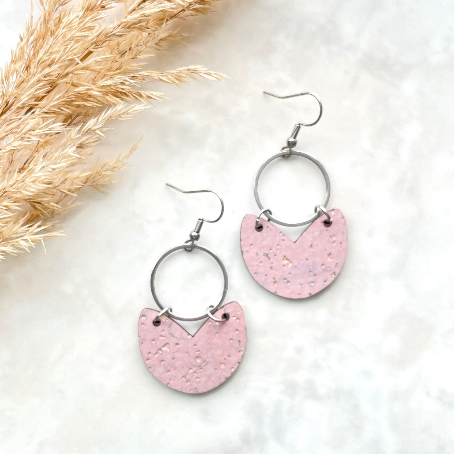 Amelia Cork and Gold Accent Dangly Earrings-Blush