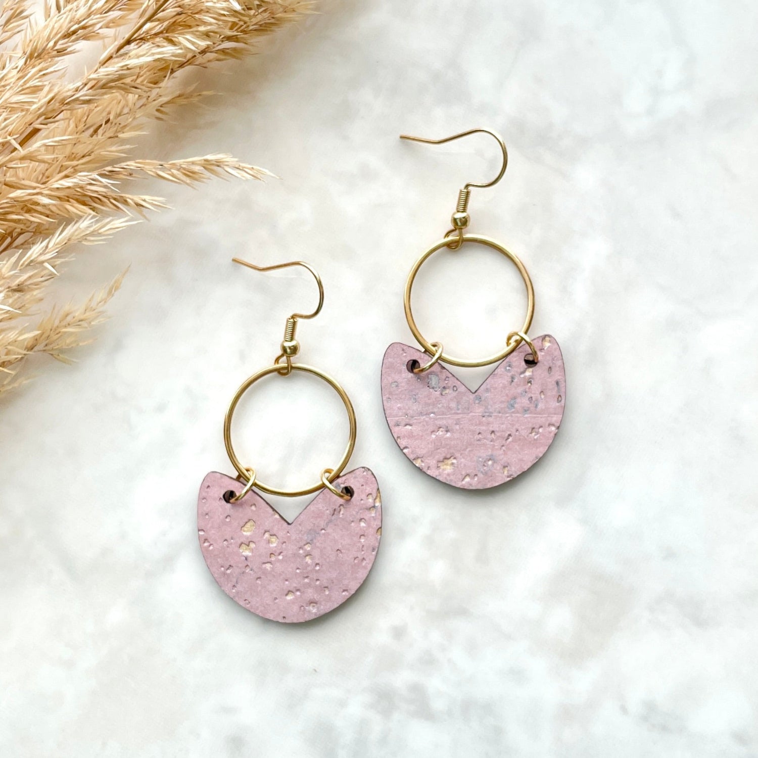 Amelia Cork and Gold Accent Dangly Earrings-Blush