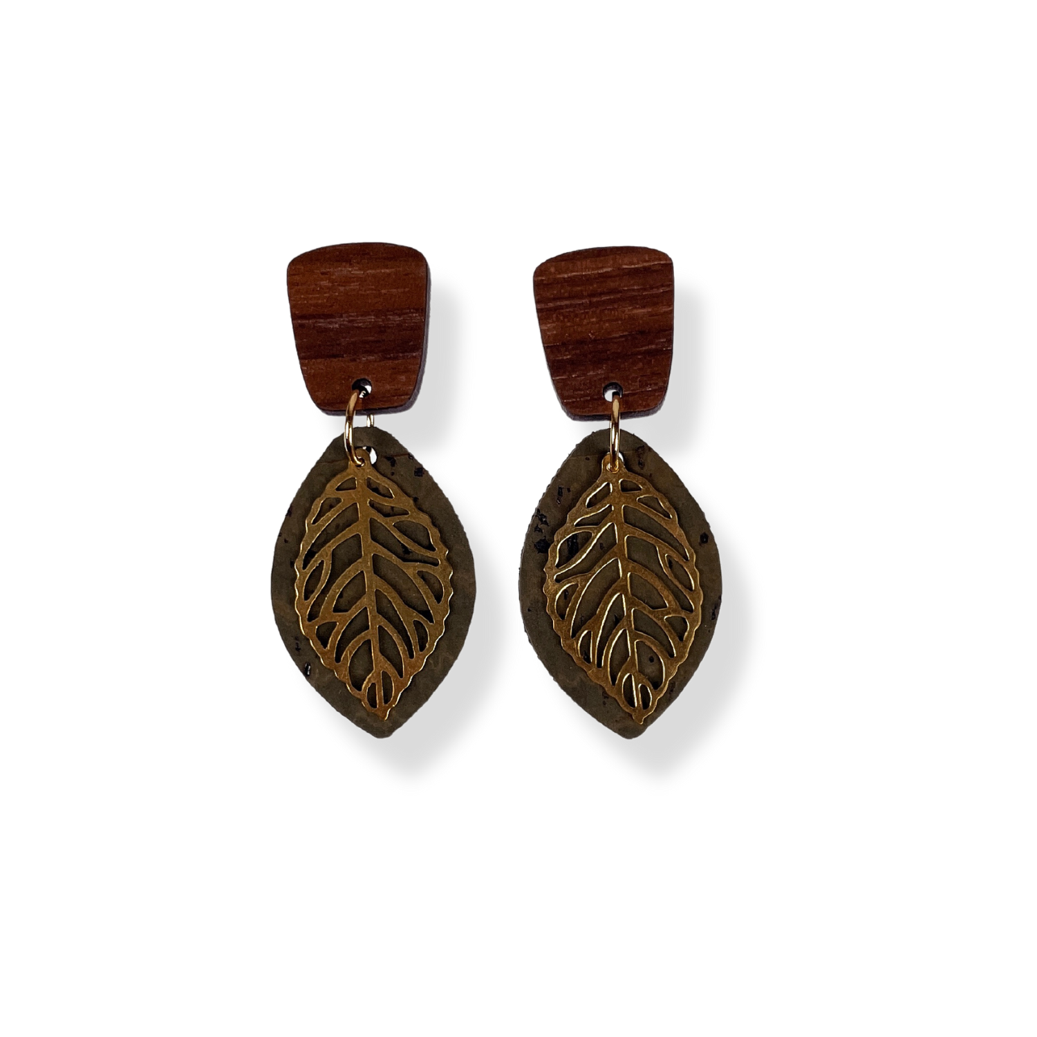 Aspen Walnut Wood and Cork Earrings- Olive
