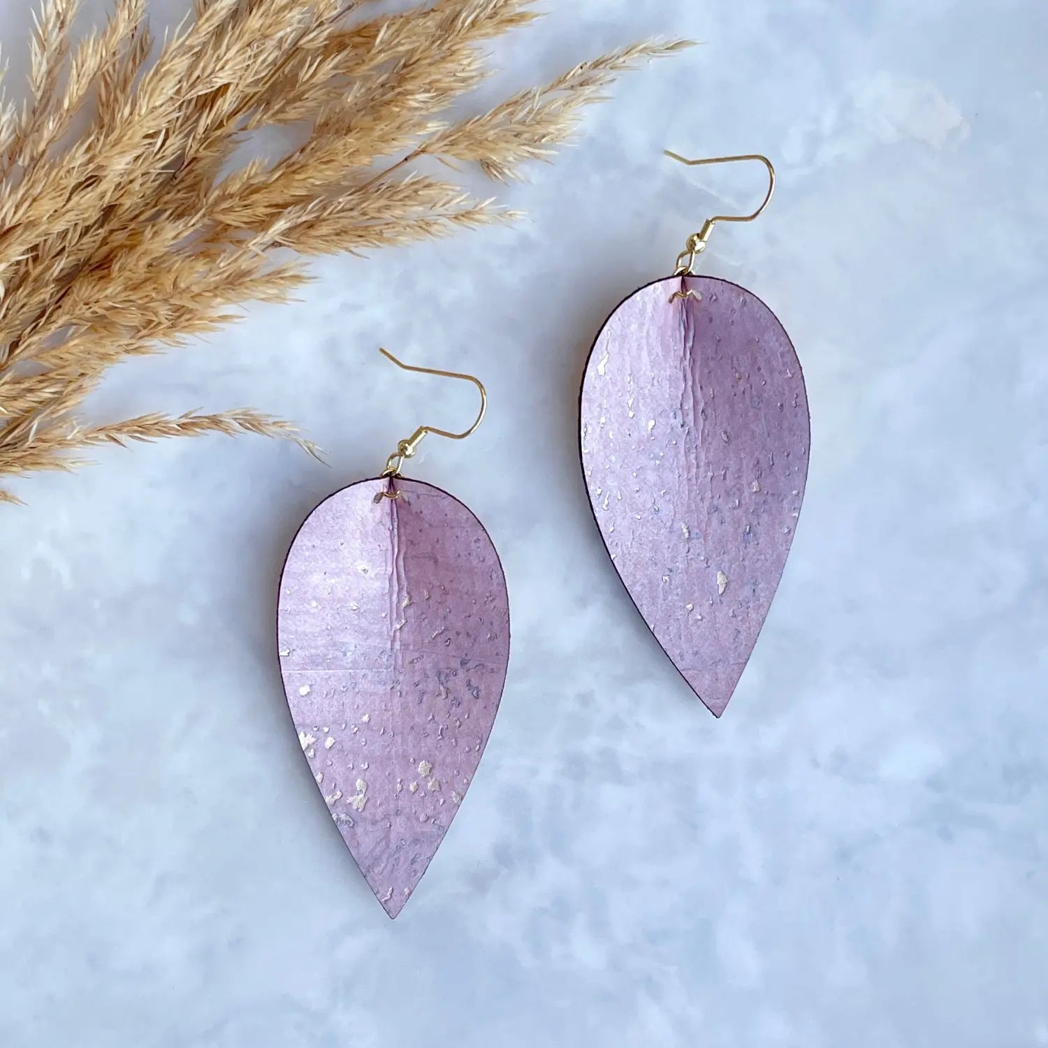 Henley Cork Dangly Leaf Earrings-Blush Creek + Elm