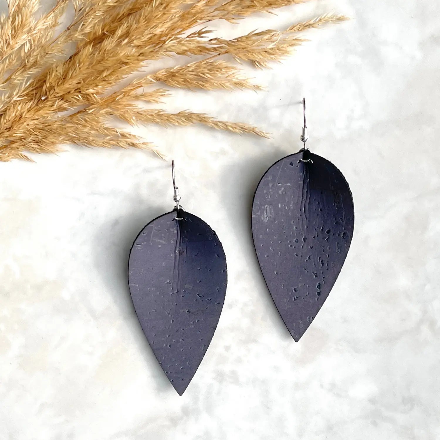 Henley Cork Dangly Leaf Earrings-Charcoal Creek + Elm