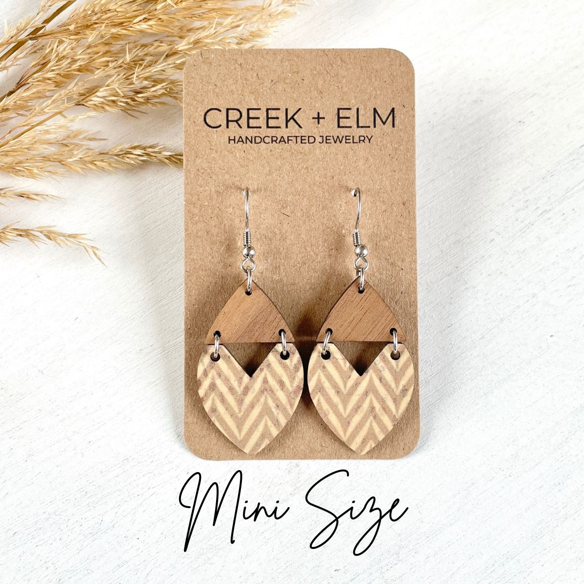Scarlett Cork + Wood Heart Earrings- Chevron