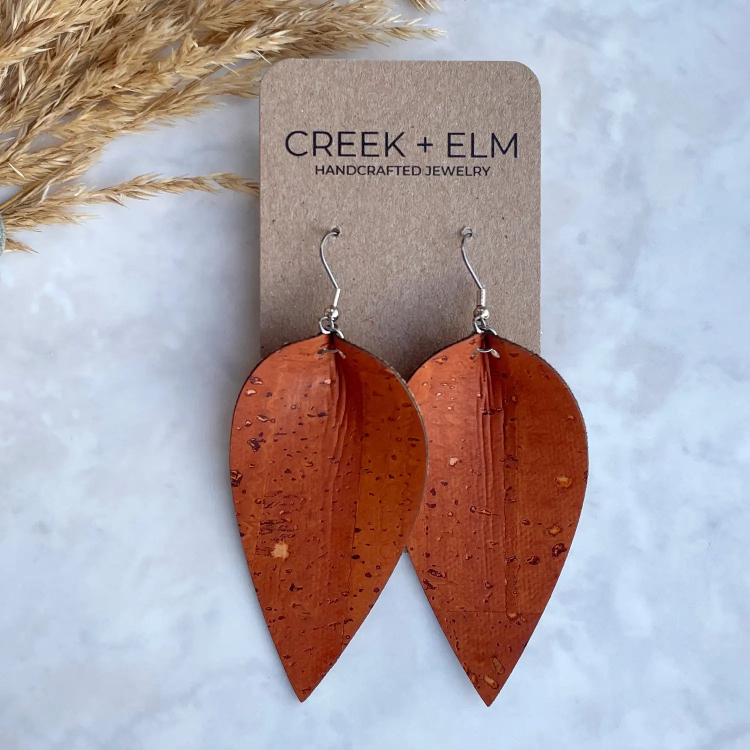 Henley Cork Dangly Leaf Earrings-Copper Creek + Elm