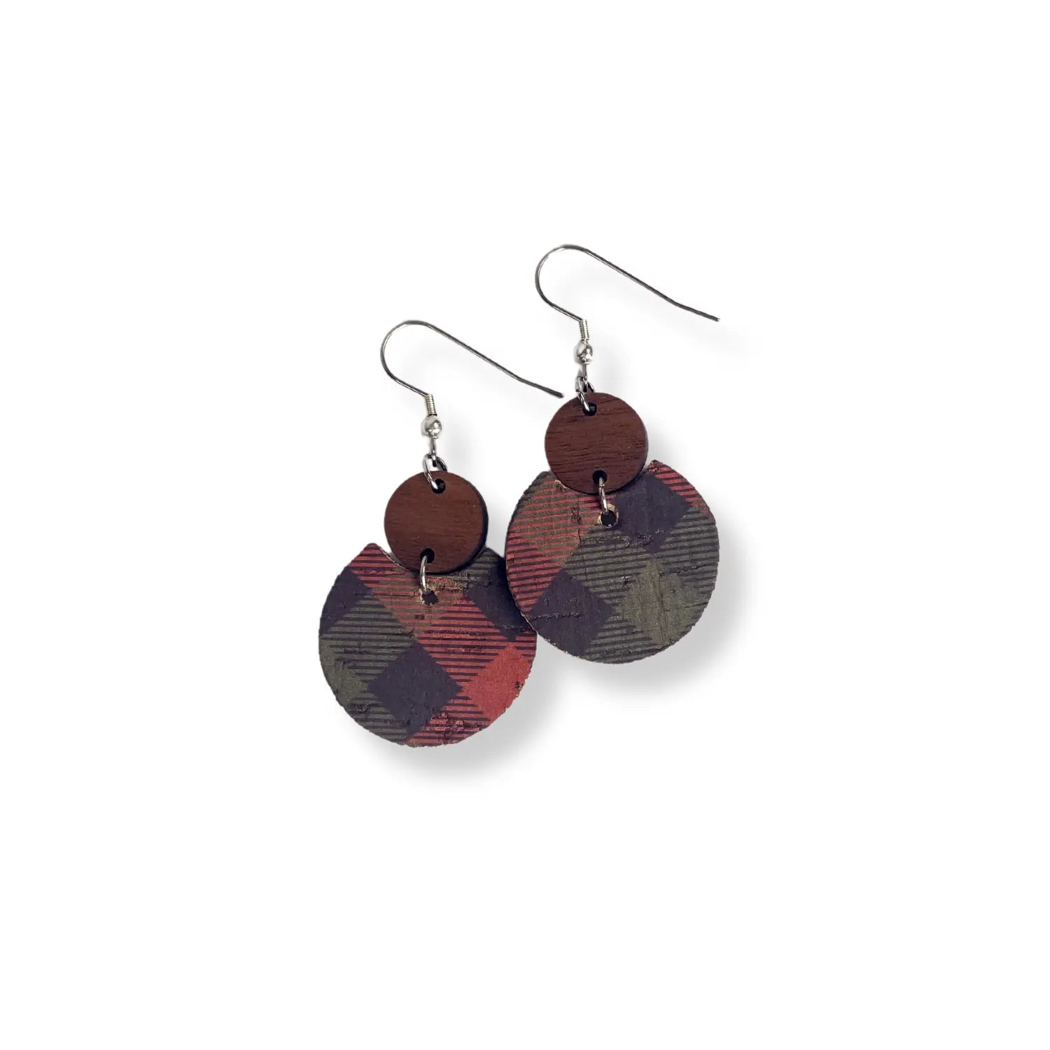 Cora Plaid Cork Earrings with Walnut Wood Accent Creek + Elm