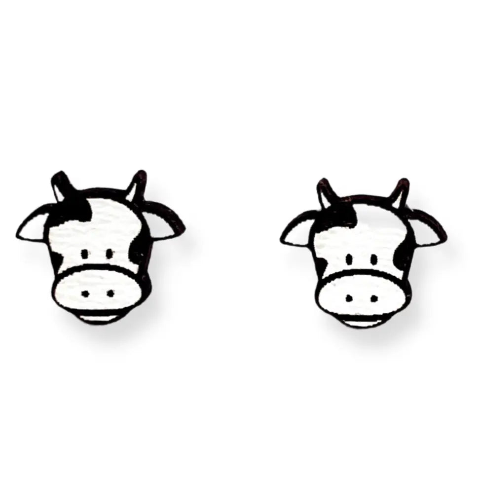 Walnut Wood Cow Stud Earrings Creek + Elm