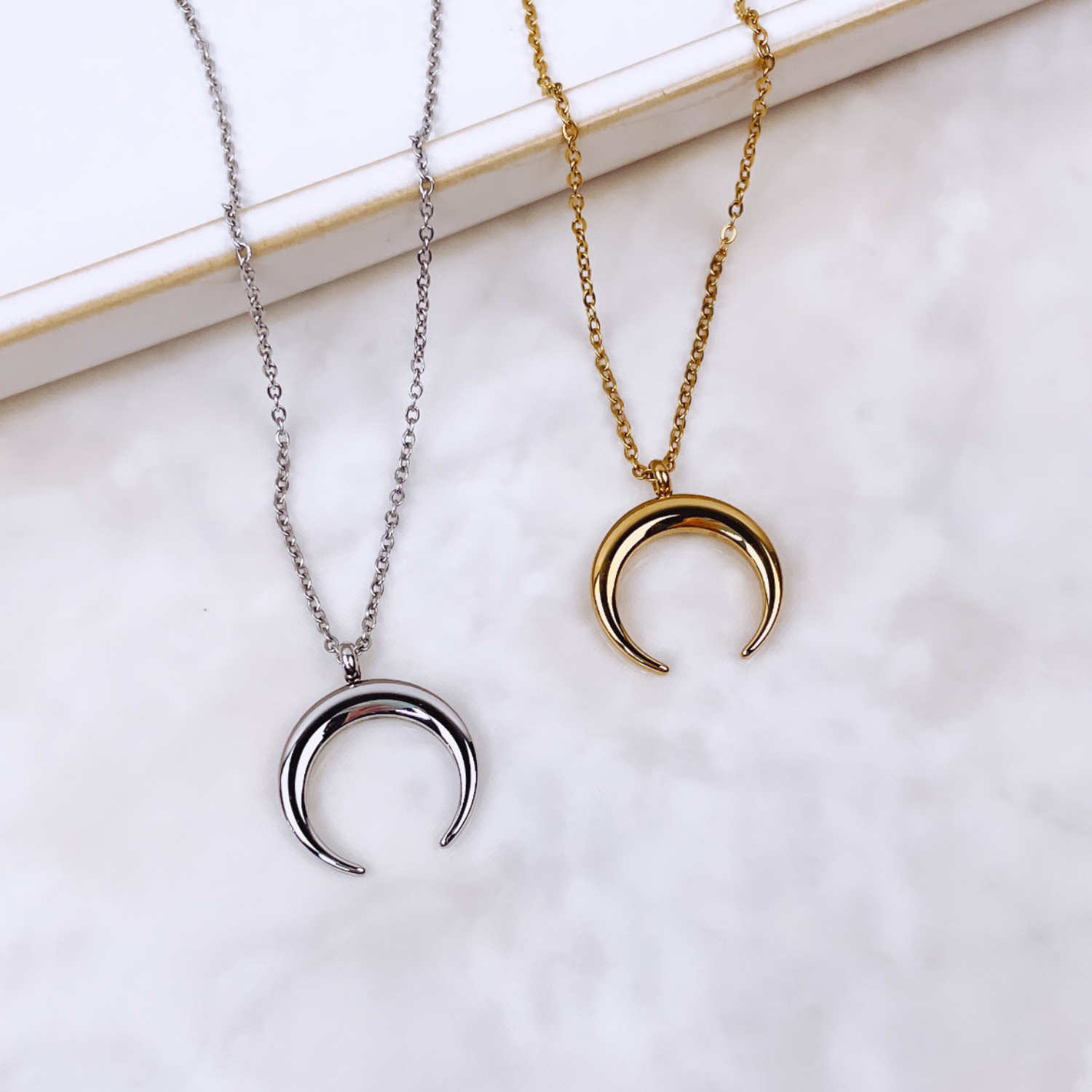 Crescent Moon Necklace- 18K Gold