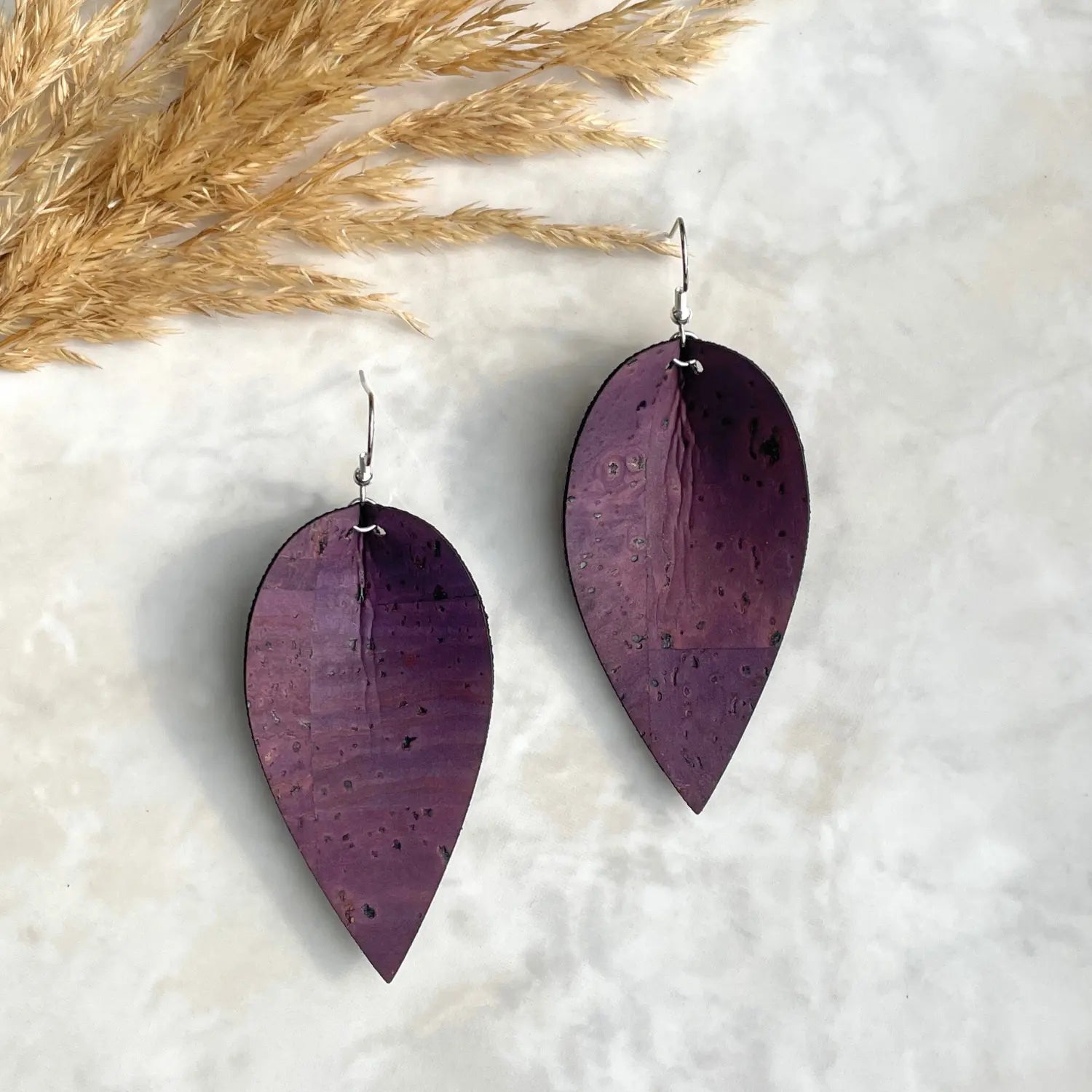 Henley Cork Dangly Leaf Earrings-Eggplant Creek + Elm