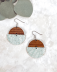 Everly Cork and Wood Handcrafted Round Earrings-Teal Leaves