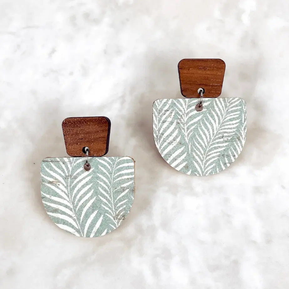 Charlie Walnut Wood and Cork Earrings-Teal Leaves Creek + Elm