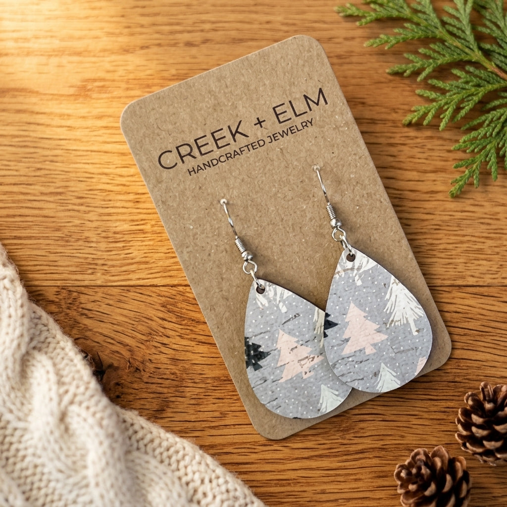 cork teardrop woodsy earrings