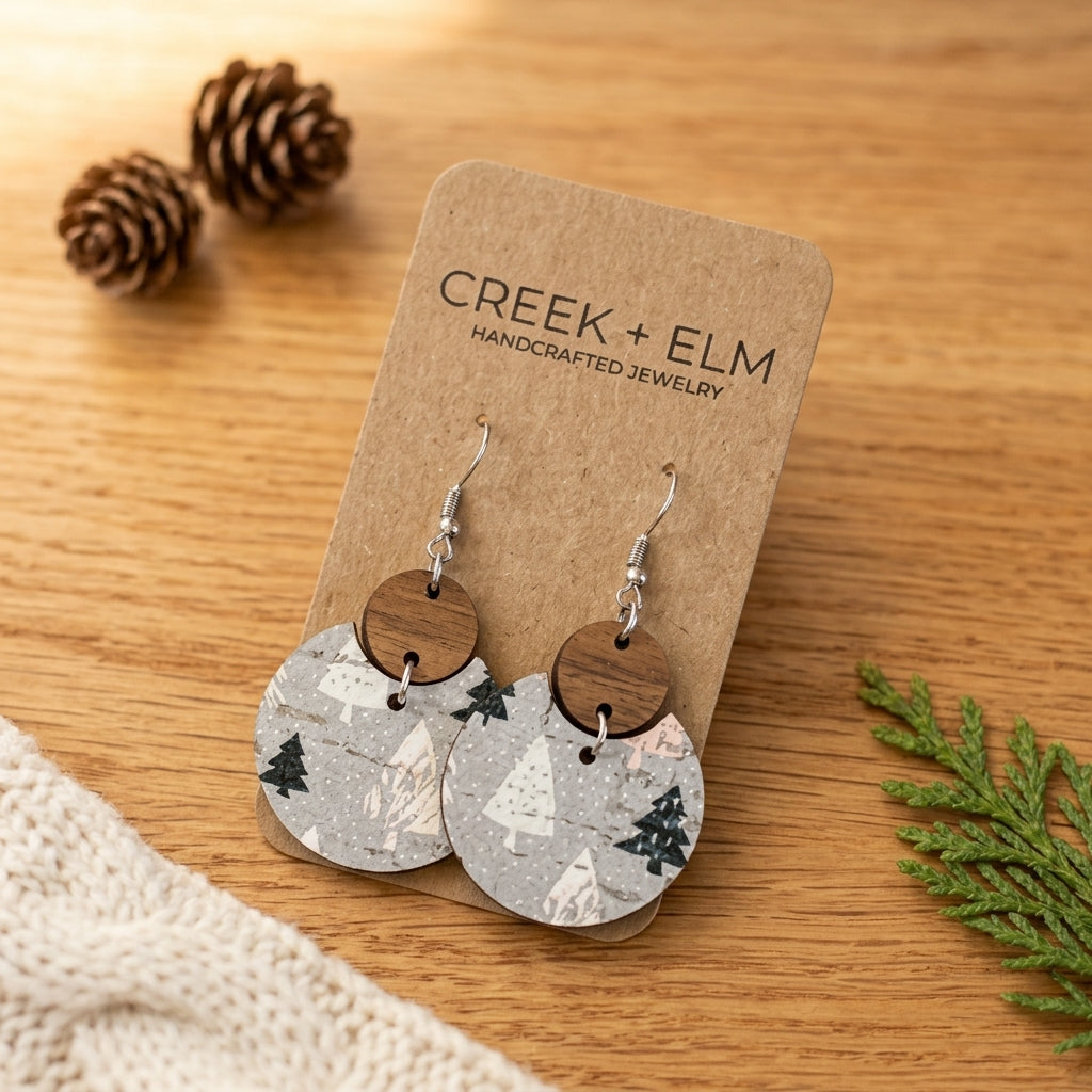 lightweight cork and walnut earrings